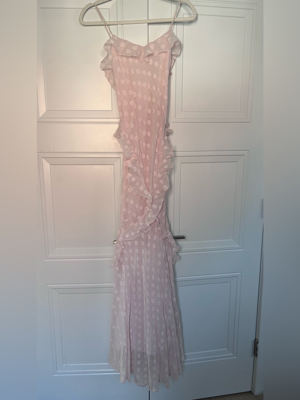 SALONI Tamara Soft Blush Pink Ruffle Long Maxi Dress Silk size 4